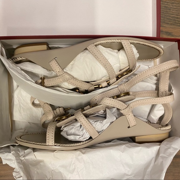 Salvatore Ferragamo Beige Leather Sharise Gladiator Sandals Size 10.5. NWT - Picture 5 of 16